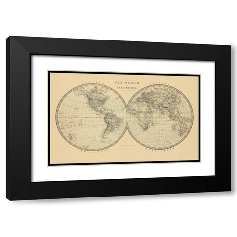 The World in Hemispheres 1912 Black Modern Wood Framed Art Print with Double Matting by Johnston, A K.