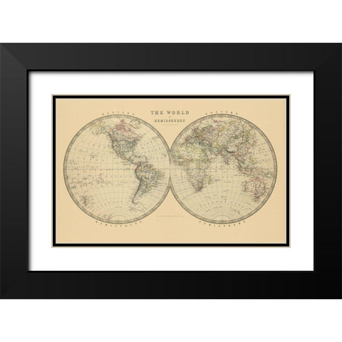 The World in Hemispheres 1912 Black Modern Wood Framed Art Print with Double Matting by Johnston, A K.