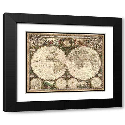 Nova Totius Terrarium Orbis, 1660 Black Modern Wood Framed Art Print with Double Matting by Wit, Frederick de