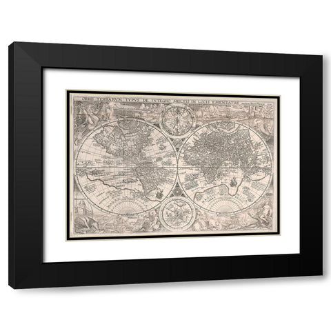 World Map 1594 Black Modern Wood Framed Art Print with Double Matting by Plancio, Petro
