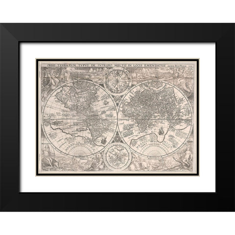 World Map 1594 Black Modern Wood Framed Art Print with Double Matting by Plancio, Petro