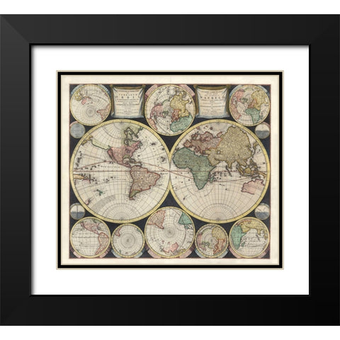 World Map 1594 Black Modern Wood Framed Art Print with Double Matting by Allard, Carel