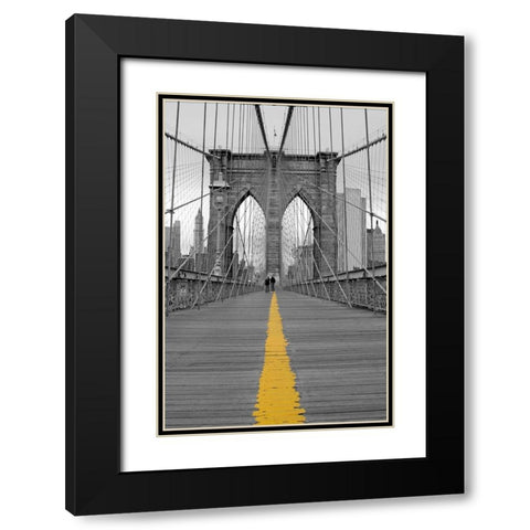 Brooklyn Bridge Couple Black Modern Wood Framed Art Print with Double Matting by Anonymous