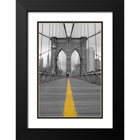Brooklyn Bridge Couple Black Modern Wood Framed Art Print with Double Matting by Anonymous