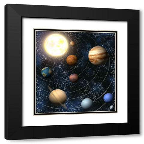 Our Solar System Black Modern Wood Framed Art Print with Double Matting by Georghiou, Christos