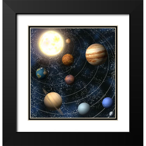Our Solar System Black Modern Wood Framed Art Print with Double Matting by Georghiou, Christos