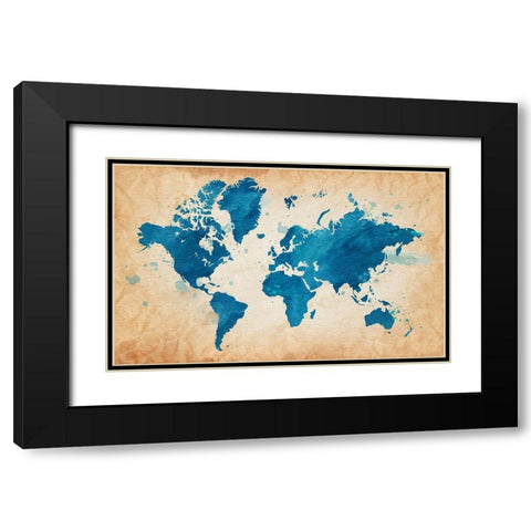 Illustrative World Map Black Modern Wood Framed Art Print with Double Matting by Leyasw