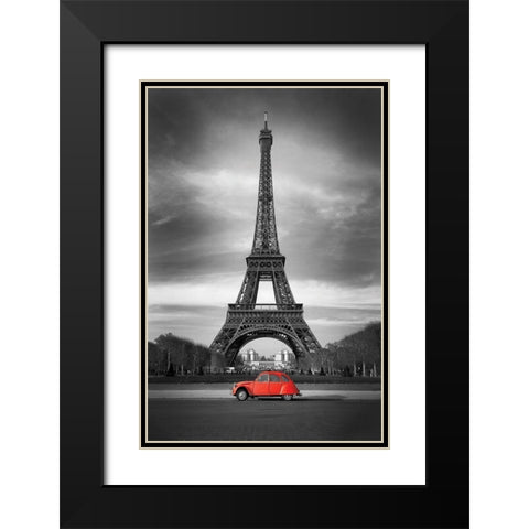 Retro Red and the Eiffel Tower Black Modern Wood Framed Art Print with Double Matting by Anonymous