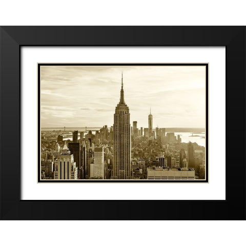 Manhattan Sunset Black Modern Wood Framed Art Print with Double Matting by Masik, Marek
