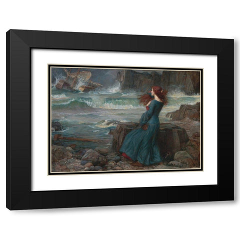 Miranda, The Tempest Black Modern Wood Framed Art Print with Double Matting by Waterhouse, J. W.