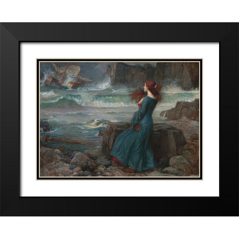 Miranda, The Tempest Black Modern Wood Framed Art Print with Double Matting by Waterhouse, J. W.