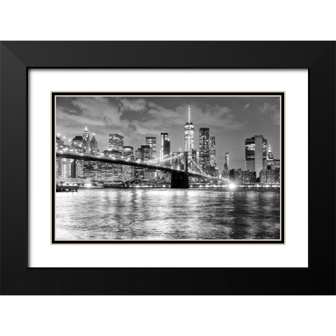 New York City Financial District Black Modern Wood Framed Art Print with Double Matting by Anon.