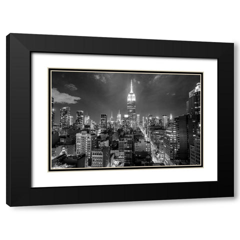 Empire State Building at Night Black Modern Wood Framed Art Print with Double Matting by Anon.
