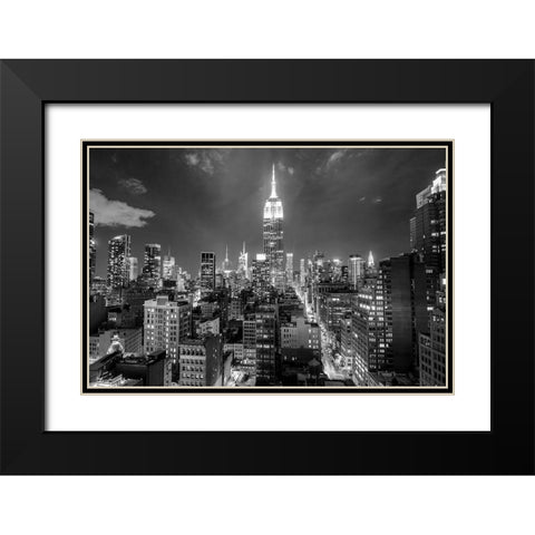 Empire State Building at Night Black Modern Wood Framed Art Print with Double Matting by Anon.