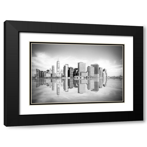 New York Downtown Cityscape Black Modern Wood Framed Art Print with Double Matting by Anon.