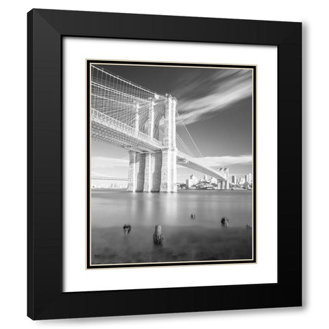 Brooklyn Bridge Black and White Black Modern Wood Framed Art Print with Double Matting by Masik, Marek