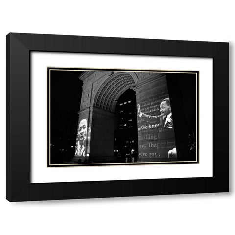 Martin Luther King Jr Projection on the Washington Square Arch NYC Black Modern Wood Framed Art Print with Double Matting by Maier, Phil