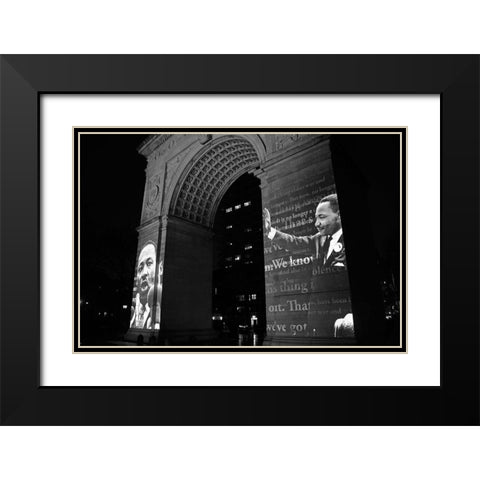 Martin Luther King Jr Projection on the Washington Square Arch NYC Black Modern Wood Framed Art Print with Double Matting by Maier, Phil