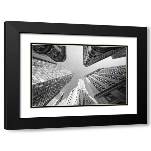 Empire State Sky Black Modern Wood Framed Art Print with Double Matting by Graciet, Stephane