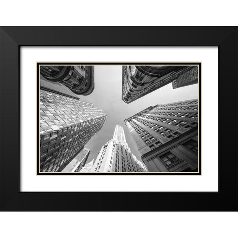 Empire State Sky Black Modern Wood Framed Art Print with Double Matting by Graciet, Stephane