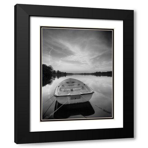 Rowboat on Summer Lake Black Modern Wood Framed Art Print with Double Matting by Anonymous
