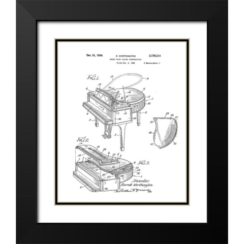 Piano Diagram Black Modern Wood Framed Art Print with Double Matting by Anonymous