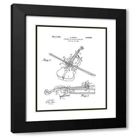 Violin Diagram Black Modern Wood Framed Art Print with Double Matting by Anonymous