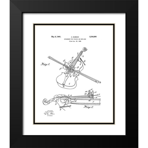 Violin Diagram Black Modern Wood Framed Art Print with Double Matting by Anonymous