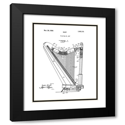 Harp Diagram Black Modern Wood Framed Art Print with Double Matting by Anonymous