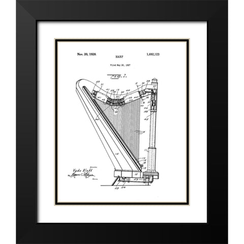 Harp Diagram Black Modern Wood Framed Art Print with Double Matting by Anonymous
