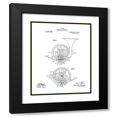 Horn Diagram Black Modern Wood Framed Art Print with Double Matting by Anonymous