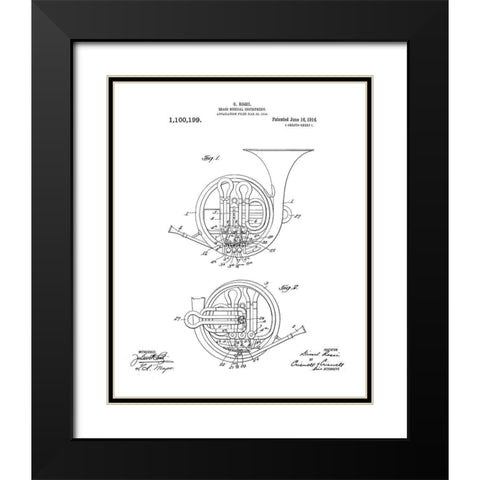 Horn Diagram Black Modern Wood Framed Art Print with Double Matting by Anonymous