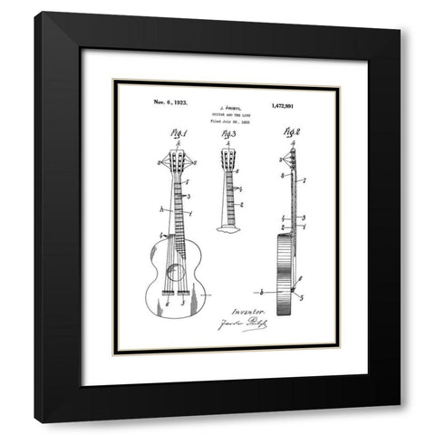 Guitar Diagram Black Modern Wood Framed Art Print with Double Matting by Anonymous