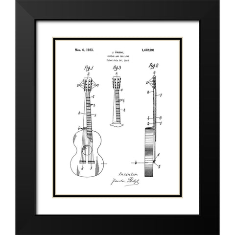 Guitar Diagram Black Modern Wood Framed Art Print with Double Matting by Anonymous