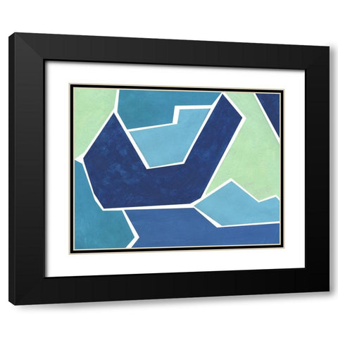 Teal and Blue Jigsaw Black Modern Wood Framed Art Print with Double Matting by Inuit