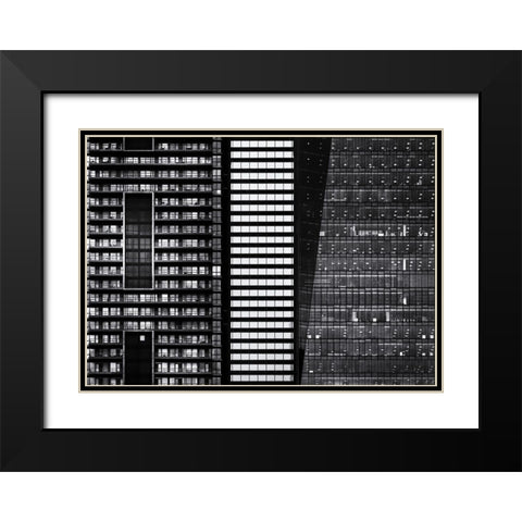Black and White Buildings Black Modern Wood Framed Art Print with Double Matting by Carson, Brian