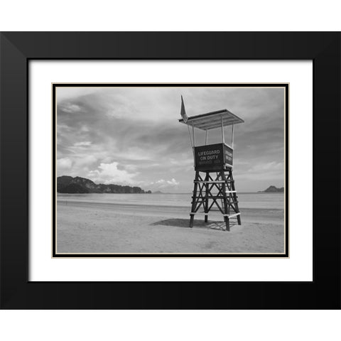 Lifeguard Observation Tower Black Modern Wood Framed Art Print with Double Matting by Anonymous