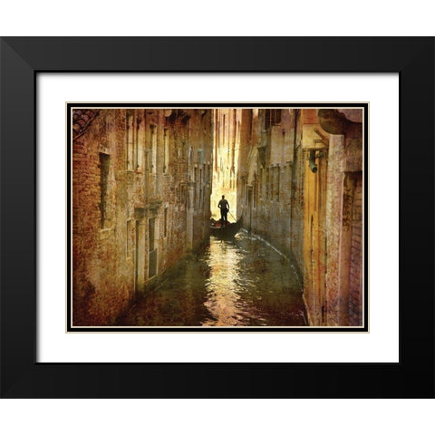 Vintage Gondolier Black Modern Wood Framed Art Print with Double Matting by K. Nielsen