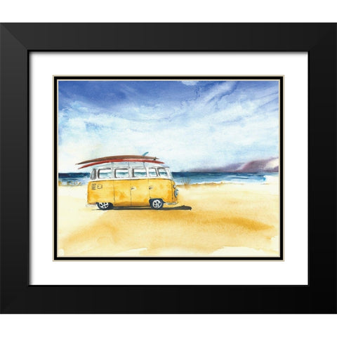 Yellow Minivan with Surfboards Black Modern Wood Framed Art Print with Double Matting by Anonymous