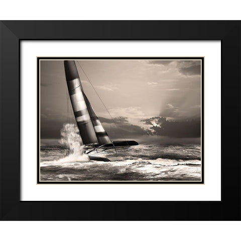 Race Day Black Modern Wood Framed Art Print with Double Matting by Anonymous