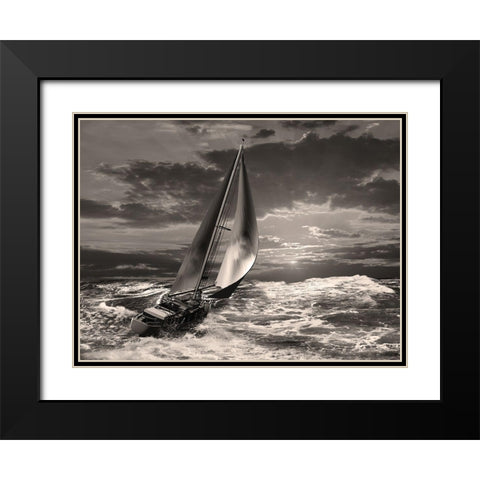 Sunrise Sail Black Modern Wood Framed Art Print with Double Matting by Anonymous