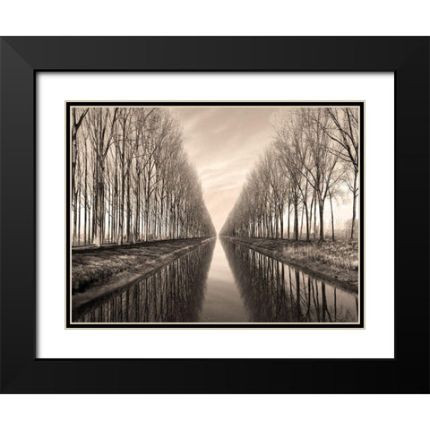 Serene Canal Black Modern Wood Framed Art Print with Double Matting by Anonymous