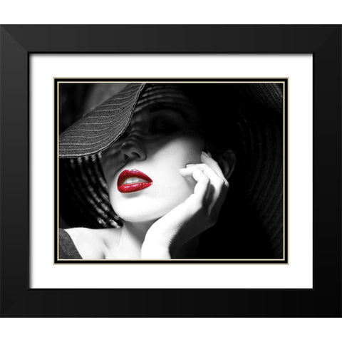 Ruby Lips II Black Modern Wood Framed Art Print with Double Matting by Anonymous