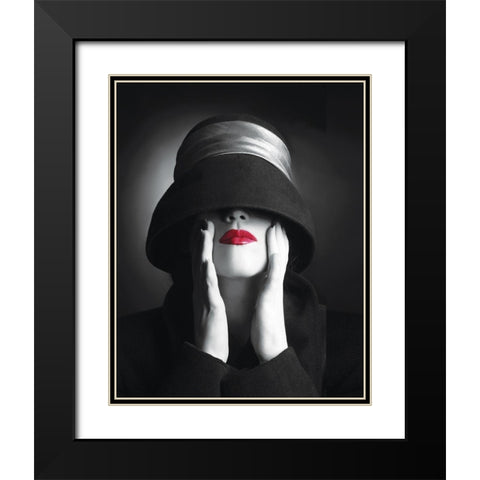 Ruby Lips III Black Modern Wood Framed Art Print with Double Matting by Anonymous