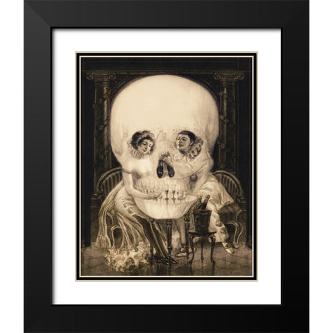 Pierrots Love Black Modern Wood Framed Art Print with Double Matting by Anonymous