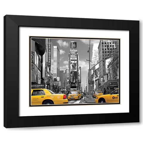 Yellow Cabs, Times Square Black Modern Wood Framed Art Print with Double Matting by Maloratsky, Igor