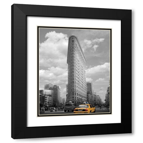 Yellow Cabs at Flatiron Building Black Modern Wood Framed Art Print with Double Matting by Maloratsky, Igor