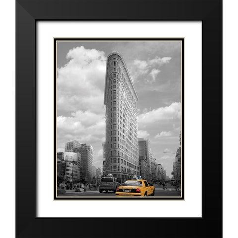 Yellow Cabs at Flatiron Building Black Modern Wood Framed Art Print with Double Matting by Maloratsky, Igor