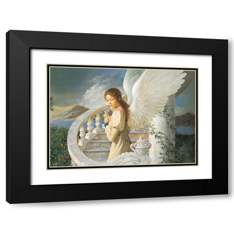 Angel on Stairway Black Modern Wood Framed Art Print with Double Matting by Unknown