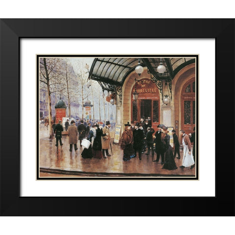 Sur la Rue Black Modern Wood Framed Art Print with Double Matting by Unknown